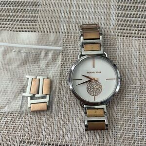 Michael Kors Two-Tone Silver and Rose Gold Women's Pavé Dial Watch